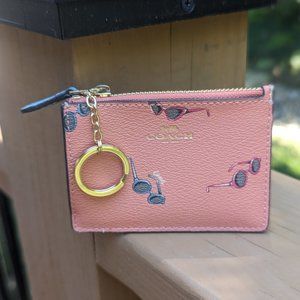 MINI SKINNY ID CASE WITH SUNGLASSES PRINT (COACH F73463) LIGHT CORAL/MULTI/GOLD